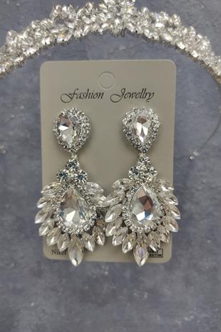 Wholesale Dream Model Bridal Crown and Drop Shuttle Stone Earrings