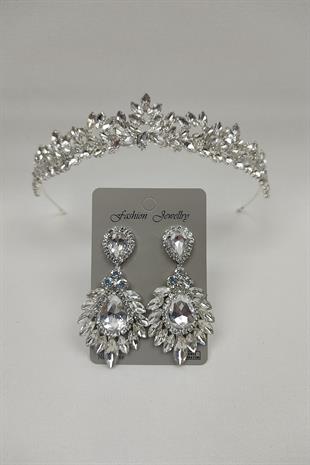 Wholesale Dream Model Bridal Crown and Drop Shuttle Stone Earrings