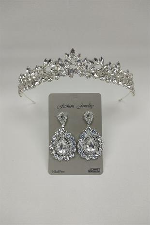 Wholesale Dream Model Bridal Crown and Shuttle Stone Earrings