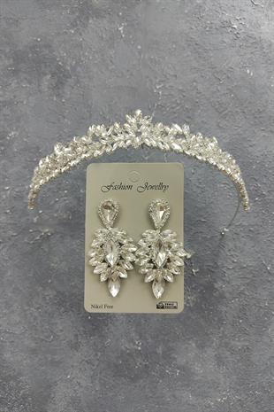 Wholesale Dream Model Bridal Crown and Drop Stone Earrings