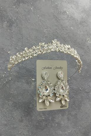 Wholesale Dream Model Bridal Crown and Shuttle Drop Stone Earrings