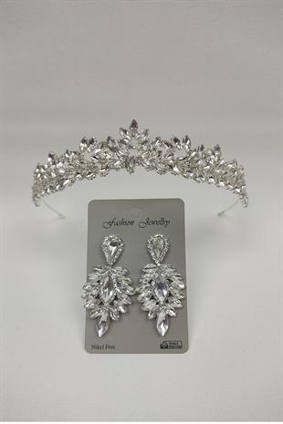 Wholesale Dream Model Bridal Crown and Drop Stone Earrings