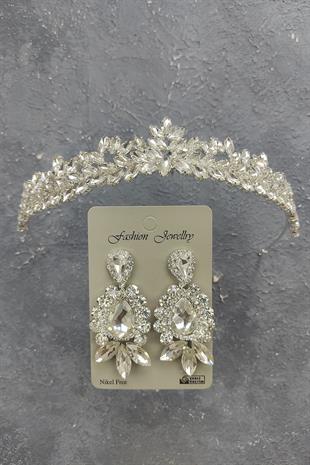 Wholesale Dream Model Bridal Crown and Shuttle Drop Stone Earrings