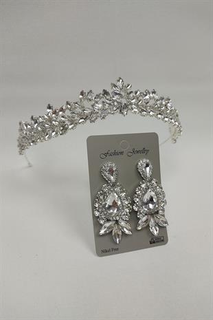Wholesale Dream Model Bridal Crown and Shuttle Drop Stone Earrings
