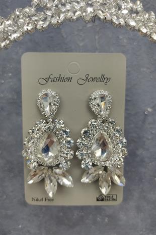 Wholesale Dream Model Bridal Crown and Shuttle Drop Stone Earrings