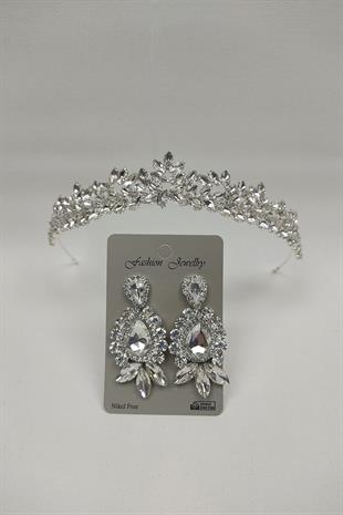 Wholesale Dream Model Bridal Crown and Shuttle Drop Stone Earrings