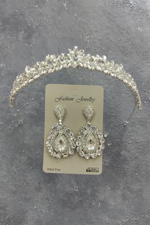 Wholesale Dream Model Bridal Crown and Shuttle Stone Earrings