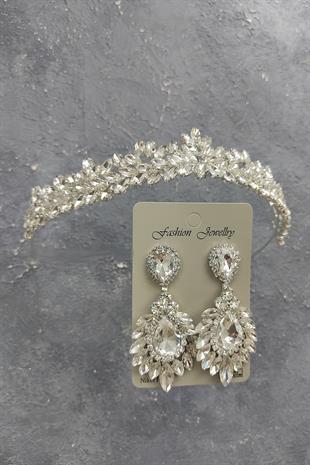 Wholesale Dream Model Bridal Crown and Drop Shuttle Stone Earrings