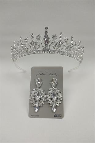 Wholesale Hera Model Bridal Crown and Drop Stone Earrings