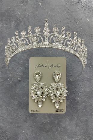 Wholesale Hera Model Bridal Crown and Drop Stone Earrings