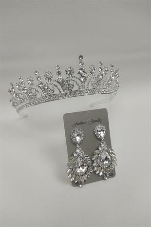 Wholesale Hera Model Bridal Crown and Drop Shuttle Stone Earrings