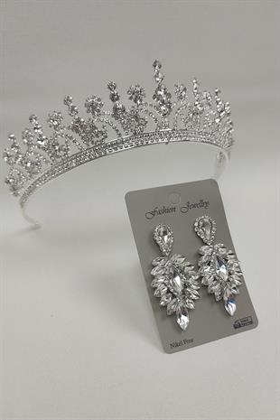 Wholesale Hera Model Bridal Crown and Drop Stone Earrings