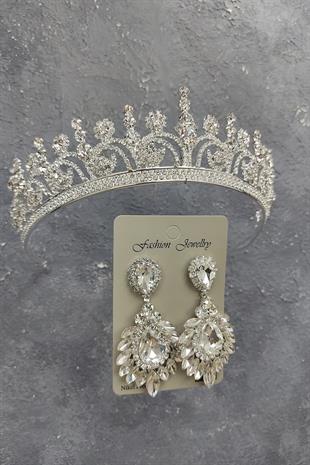 Wholesale Hera Model Bridal Crown and Drop Shuttle Stone Earrings