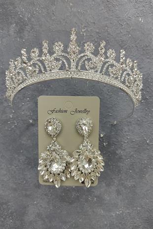 Wholesale Hera Model Bridal Crown and Drop Shuttle Stone Earrings