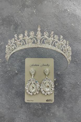 Wholesale Hera Model Bridal Crown and Shuttle Stone Earrings