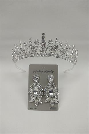 Wholesale Hera Model Bridal Crown and Shuttle Drop Stone Earrings