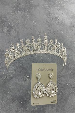 Wholesale Hera Model Bridal Crown and Shuttle Stone Earrings