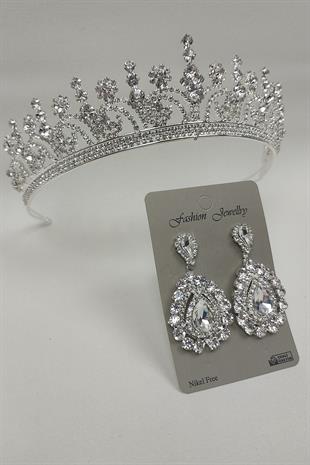 Wholesale Hera Model Bridal Crown and Shuttle Stone Earrings