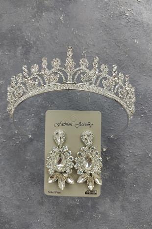 Wholesale Hera Model Bridal Crown and Shuttle Drop Stone Earrings