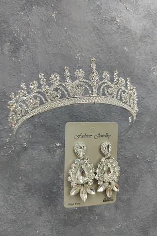 Wholesale Hera Model Bridal Crown and Shuttle Drop Stone Earrings