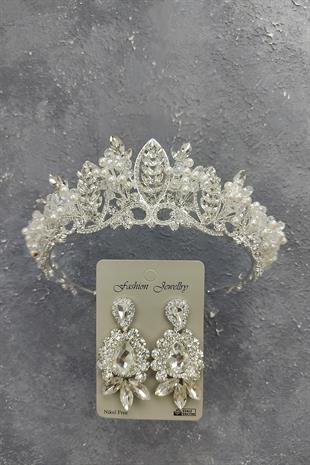 الجملة تاج الزفاف نموذج Jabbah مع اللؤلؤ والأقراط حجر قطرة المكوك