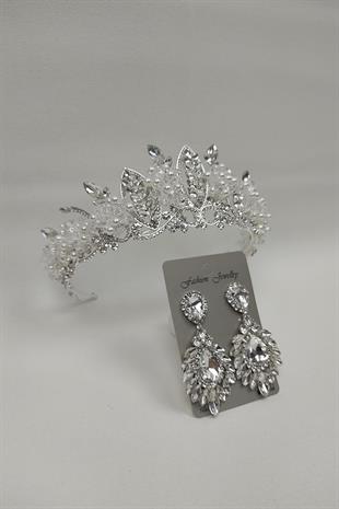 الجملة تاج الزفاف نموذج Jabbah مع اللؤلؤ وأقراط حجر المكوك قطرة