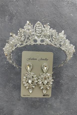 الجملة تاج الزفاف نموذج Jabbah مع اللؤلؤ والأقراط الحجر قطرة