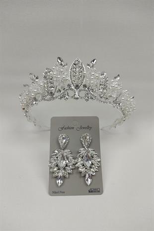 الجملة تاج الزفاف نموذج Jabbah مع اللؤلؤ والأقراط الحجر قطرة