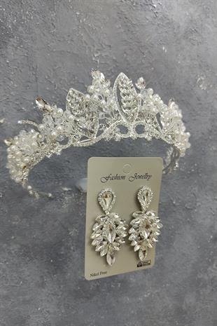 الجملة تاج الزفاف نموذج Jabbah مع اللؤلؤ والأقراط الحجر قطرة