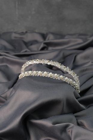 الجملة تصميم خاص صف مزدوج تاج الزفاف مع اللؤلؤ