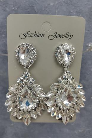 Wholesale Leaf Model Bridal Crown with Pearls and Drop Shuttle Stone Earrings