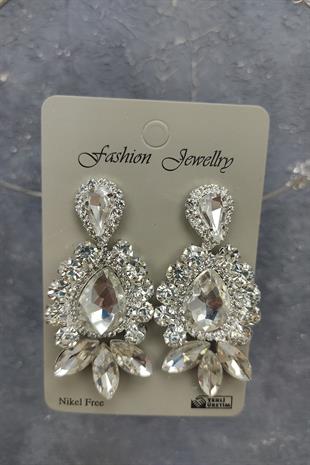 Wholesale Pearled Leaf Model Bridal Crown and Shuttle Drop Stone Earrings