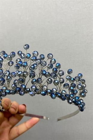 الجملة الأزرق النيلي كريستال مطرز العرسان وتاج الحناء