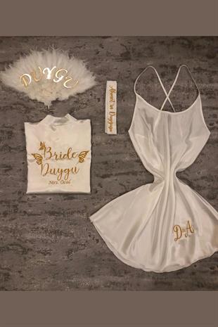 الجملة ثوب النوم المطرزة المخصصة، ثوب العروس ومروحة مجموعة