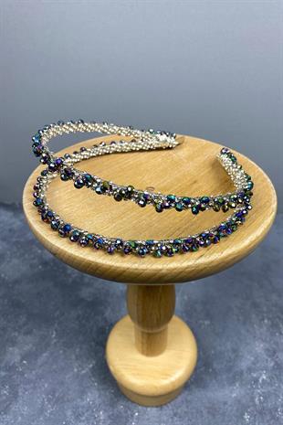 الجملة تصميم Janjanli الأخضر مطرز اليدوية الداليا صف مزدوج تاج الزفاف