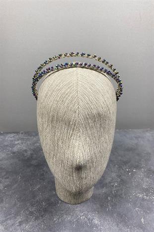 الجملة تصميم Janjanli الأخضر مطرز اليدوية الداليا صف مزدوج تاج الزفاف