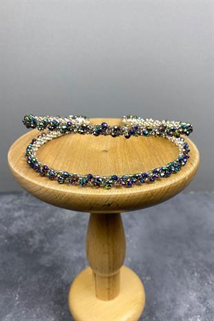 الجملة تصميم Janjanli الأخضر مطرز اليدوية الداليا صف مزدوج تاج الزفاف