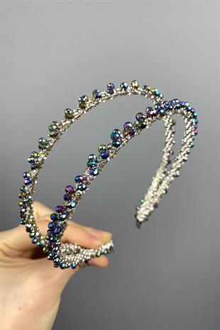 الجملة تصميم Janjanli الأخضر مطرز اليدوية الداليا صف مزدوج تاج الزفاف