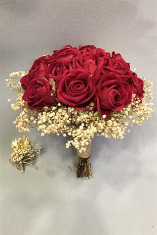 الجملة الوردة الحمراء المخملية وباقة الزفاف كريم