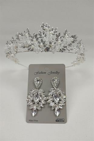 Wholesale Kastra Model Bridal Crown and Drop Stone Earrings