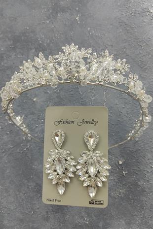 Wholesale Kastra Model Bridal Crown and Drop Stone Earrings