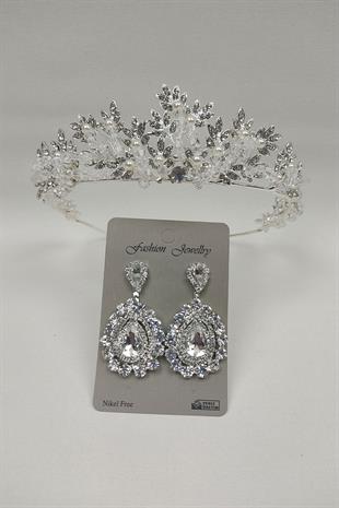 Wholesale Kastra Model Bridal Crown and Shuttle Stone Earrings
