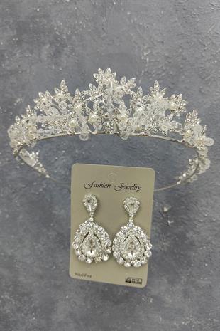 Wholesale Kastra Model Bridal Crown and Shuttle Stone Earrings