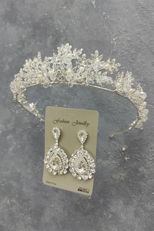 Wholesale Kastra Model Bridal Crown and Shuttle Stone Earrings