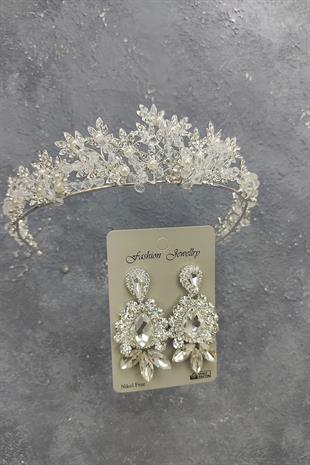 Wholesale Kastra Model Bridal Crown and Shuttle Drop Stone Earrings