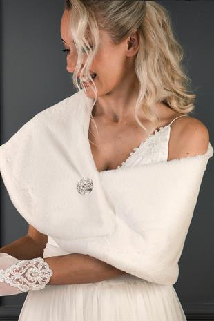 الجملة أوف وايت الفراء وشاح بوليرو الزفاف