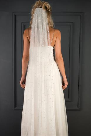 الجملة الحجاب الزفاف اللؤلؤ الأبيض