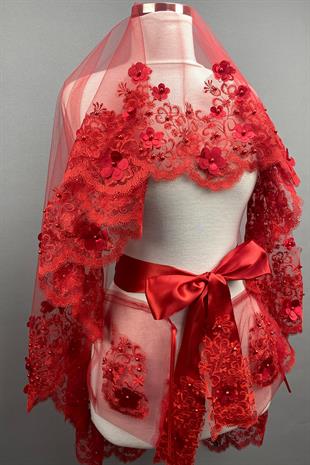 الجملة الأحمر عدن زهرة الزفاف الحناء الحجاب غطاء الوجه