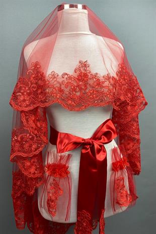 الجملة الأحمر أليسا الترتر الحجاب الزفاف الحناء الوجه الحجاب