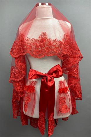 الجملة الأحمر أليسا الترتر الحجاب الزفاف الحناء الوجه الحجاب